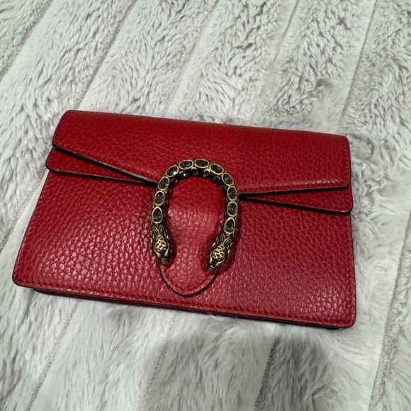Gucci Handbags - Gucci Red and Gold Leather Clutch with Horseshoe Closure